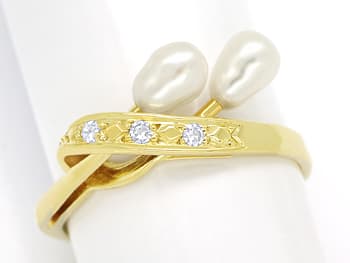 Foto 1 - Damenring Biwa Perlen, lupenreine Diamanten in 14K Gold, Q1236