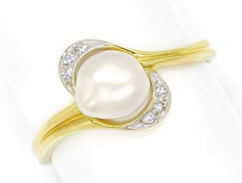 Foto 1 - Goldring schimmernde Perle und lupenreine Diamanten 14K, Q1336